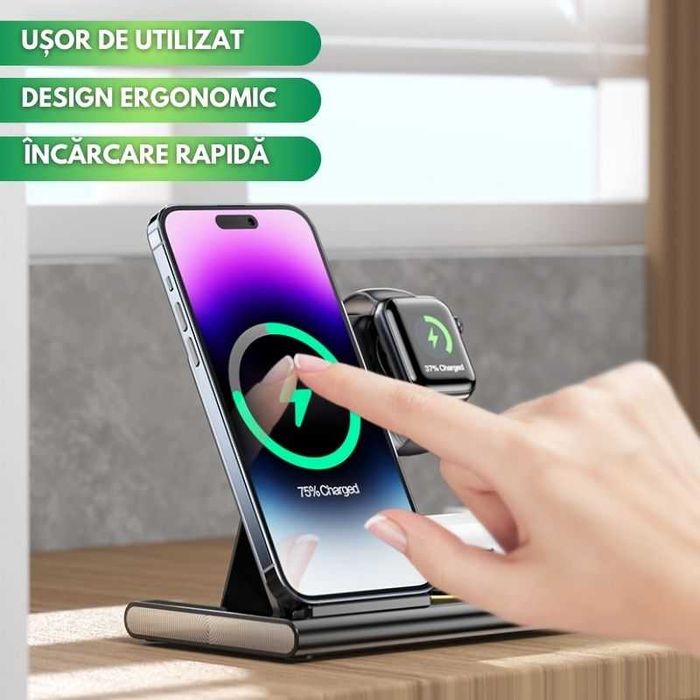 NOU - Incarcator Wireless Fast Charger 15W 3in1 pentru Apple, Samsung