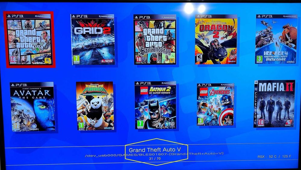 Memorie externa (HDD USB), 70 jocuri PS3, GTA V, FIFA 24, Minecraft