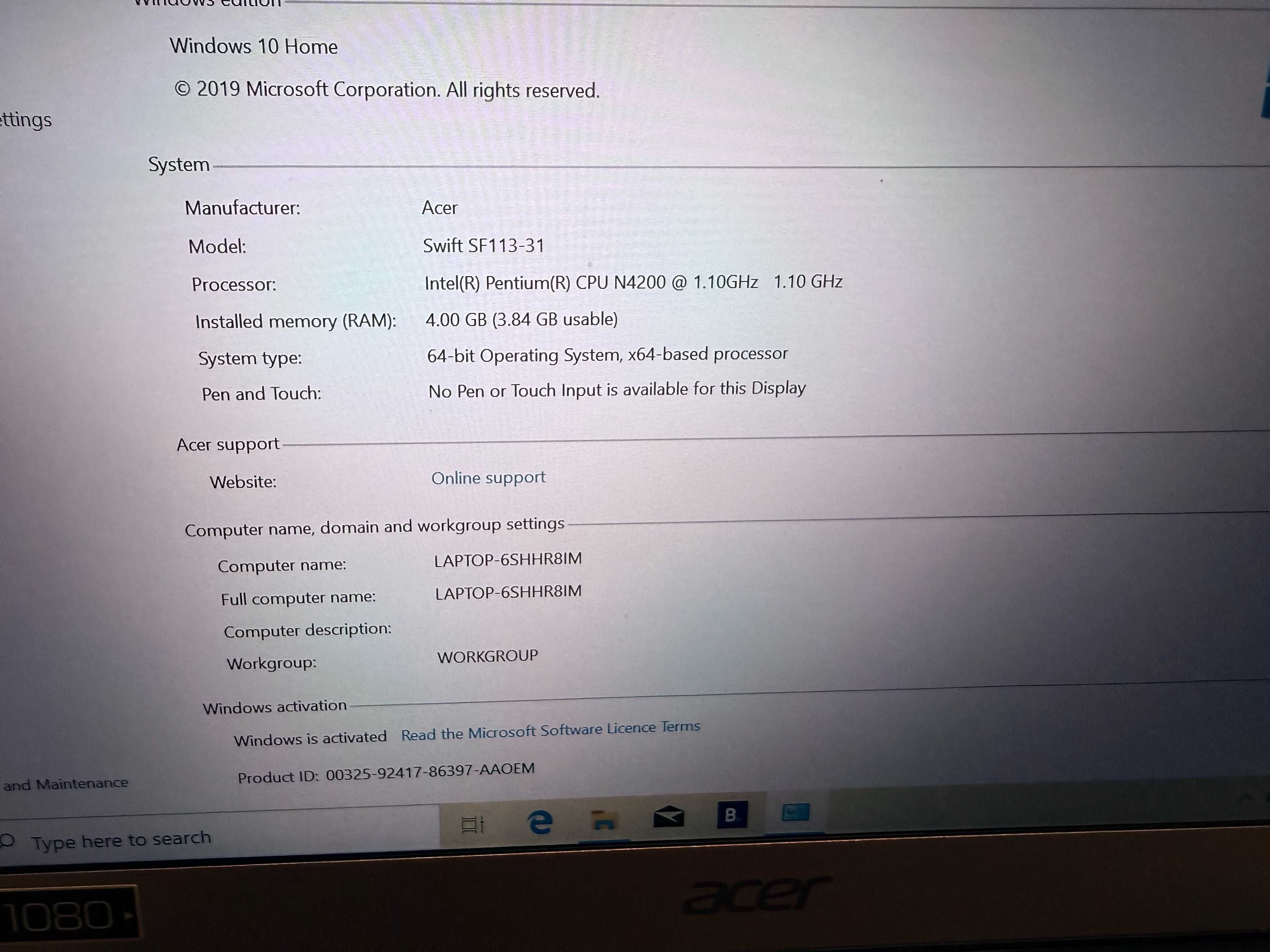 Acer Swift 1,IPS Full HD дисплей, Windows 10 - готов за употреба