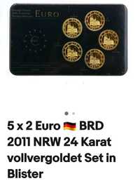 Vând set moneda 5×2Euro 2011 suflat aur 24k