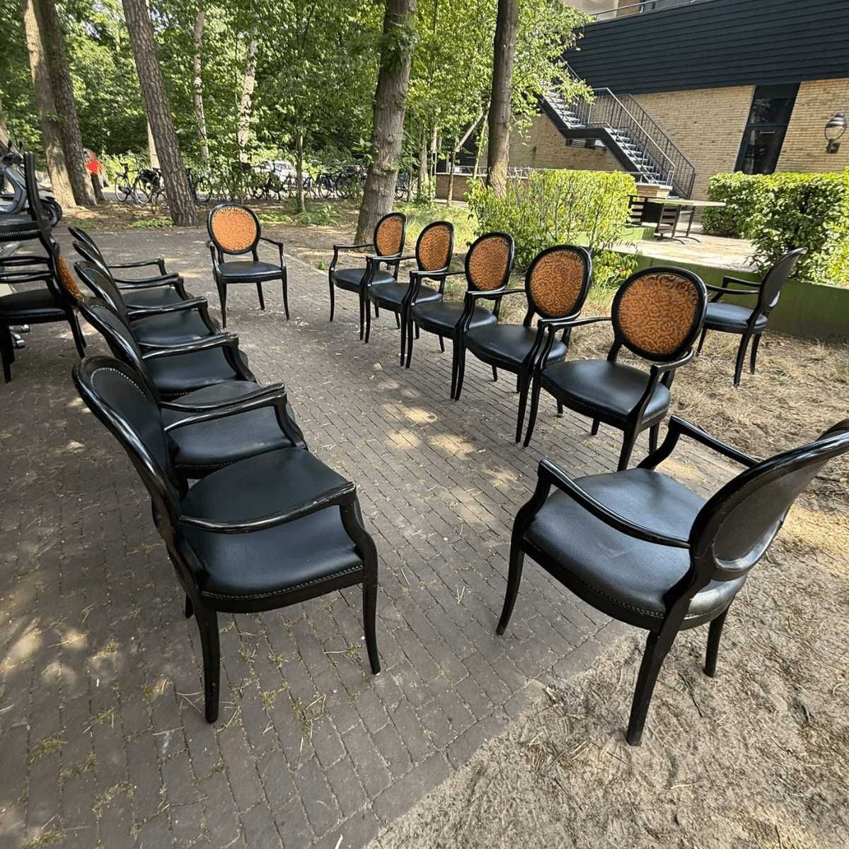 Scaun dining cu brațe, stil baroc, piele / material brodat