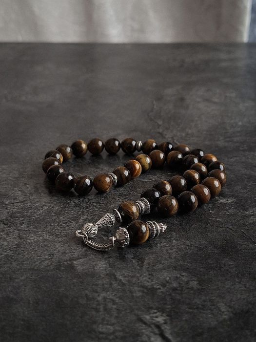 Премиальные чётки(тасбих) ручной работы из тигрового глаза — 33 бусины