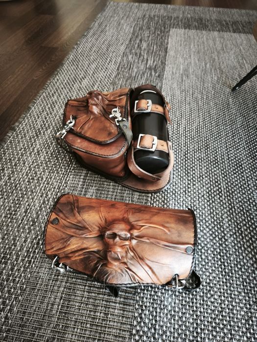 Genti laterale Harley Davidson Skull Leather Hand Crafted Brown
