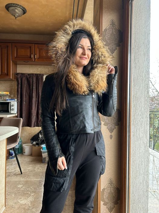 Haina de piele cu blana naturala