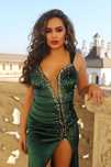 Rochie de catifea eleganta verde smarald