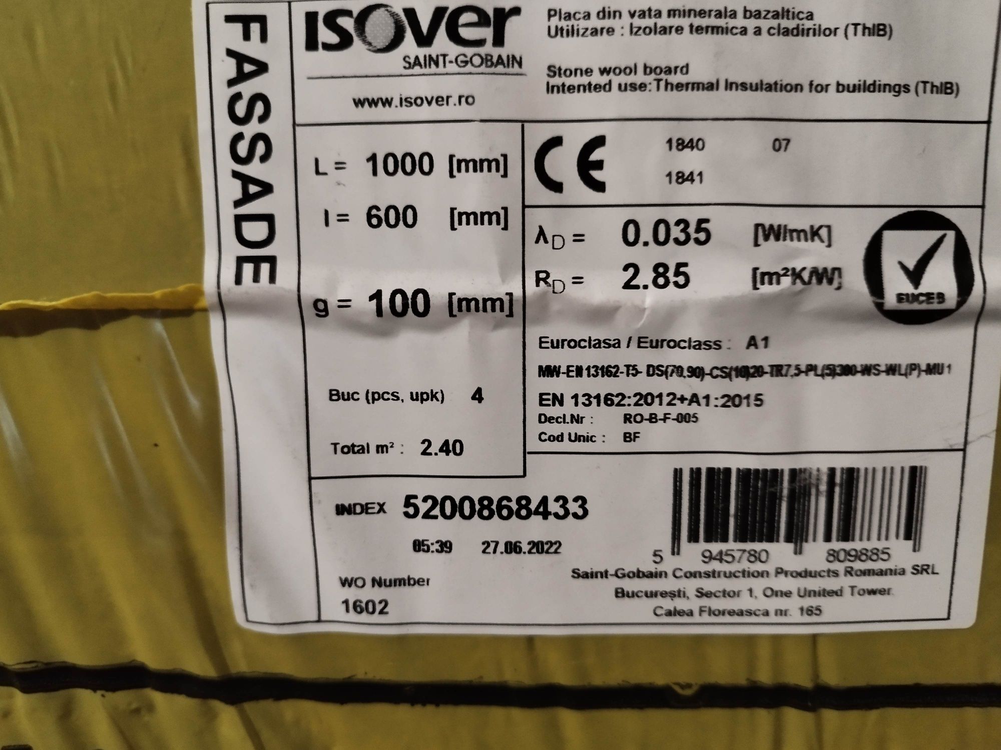 Фасадна каменна вата isover 10 см.