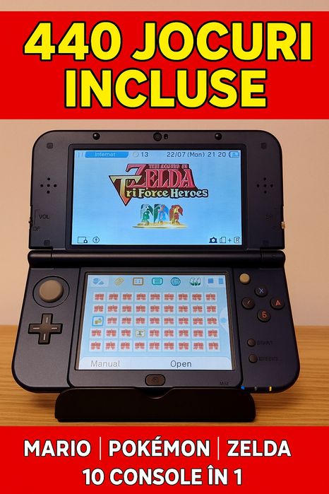 New Nintendo 3DS XL – Modat + 2000 Jocuri, 19 in 1,