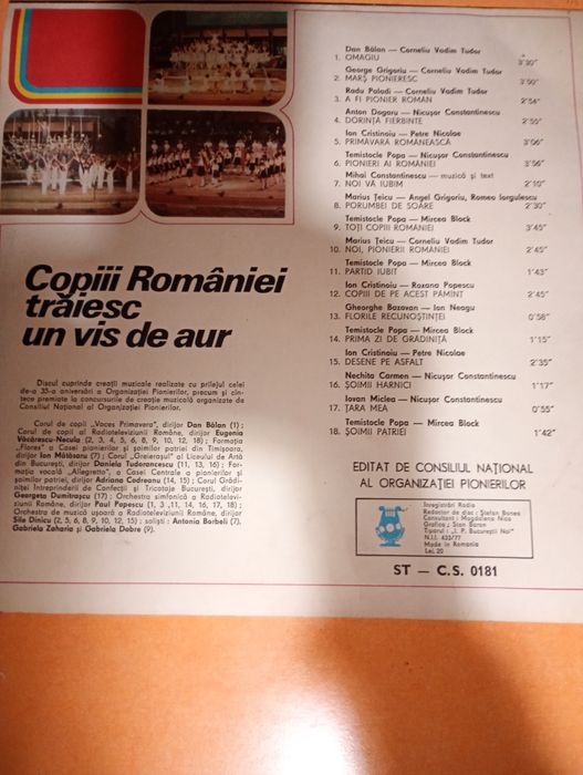 Disc vinil Electrecord, cântece pentru pionieri și șoimii patriei