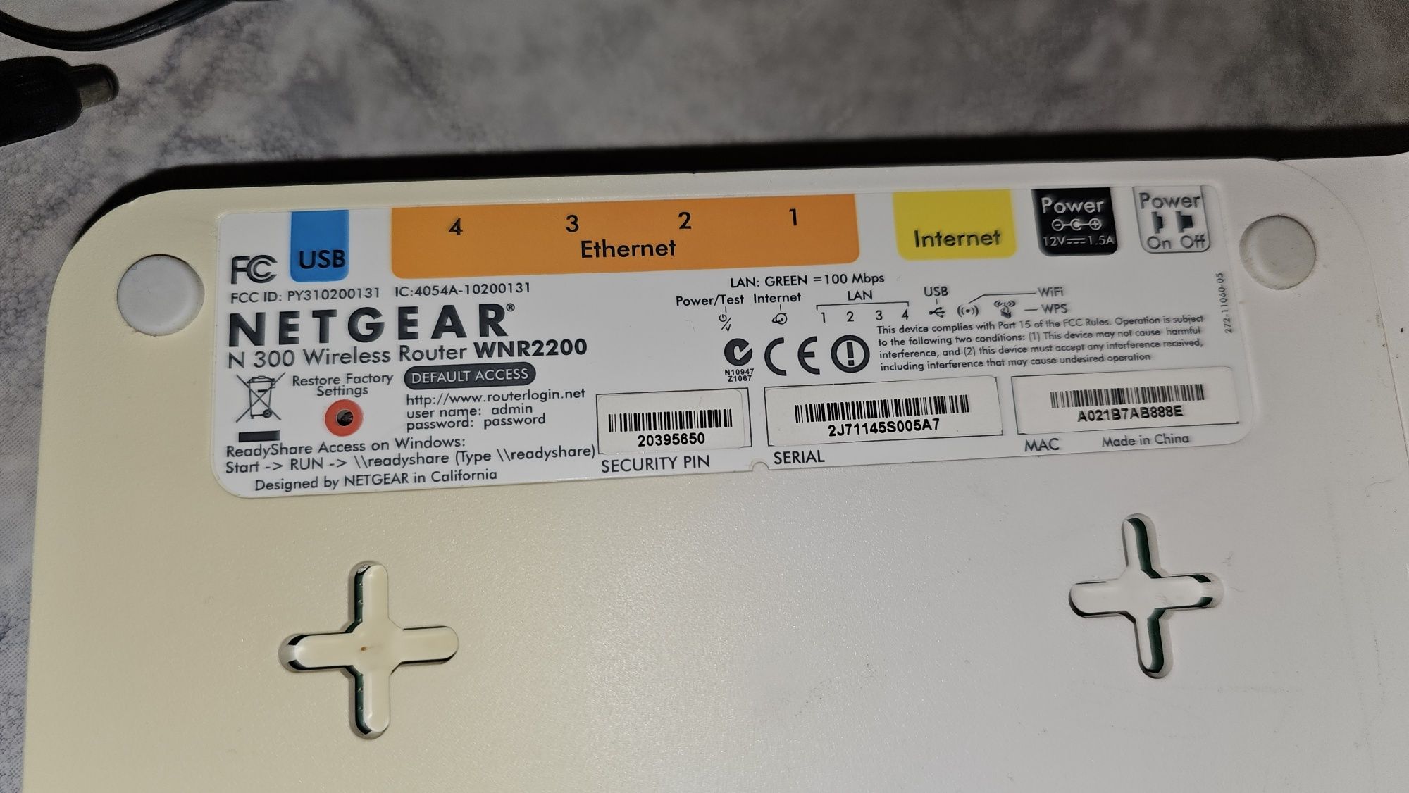 Wireless Router Netgear N300 WNR2200