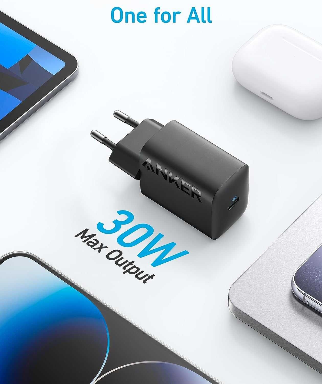 Anker 312 USB-C зарядно за стена,30W High-Speed Fast Charger