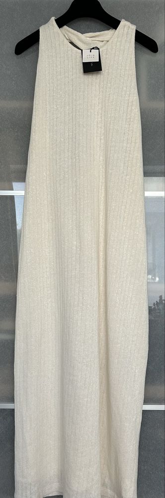 Rochie lunga in, bumbac, lyocell crem Massimo Dutti