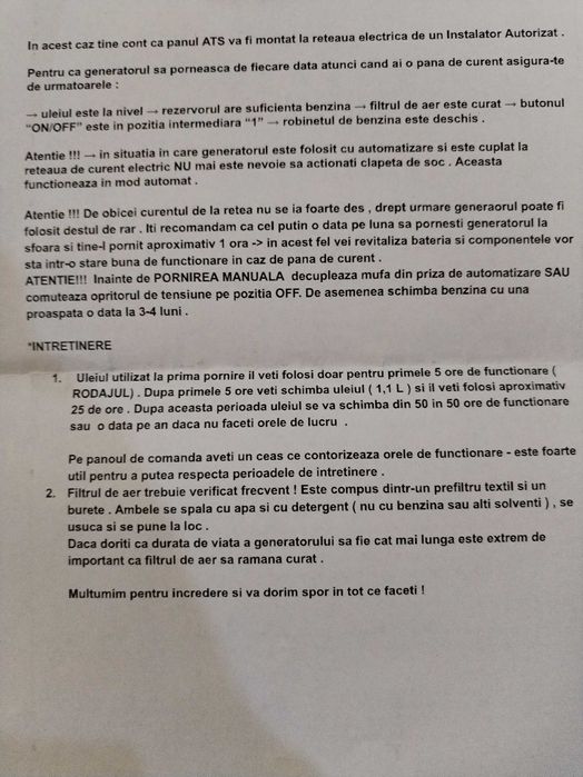 Generator de curent cu automatizafe