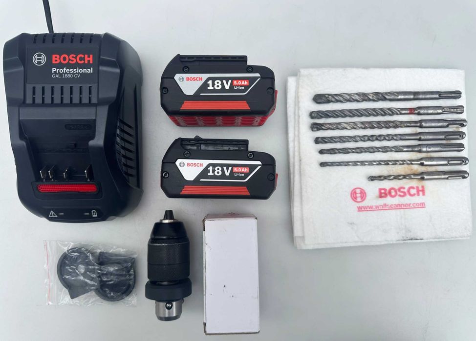 BOSCH GBH 18V-26 F + Bosch GDE 18V-16 - Безчетков перфоратор с прахоу.