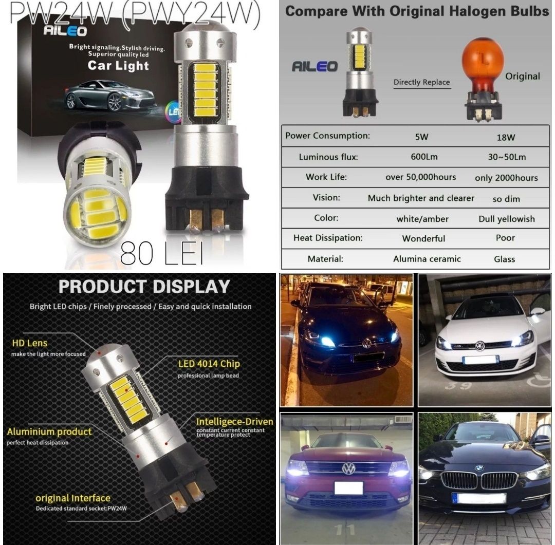 Lampi semnal, Led auto H7, H15, T10, 1156 + ACCESORII