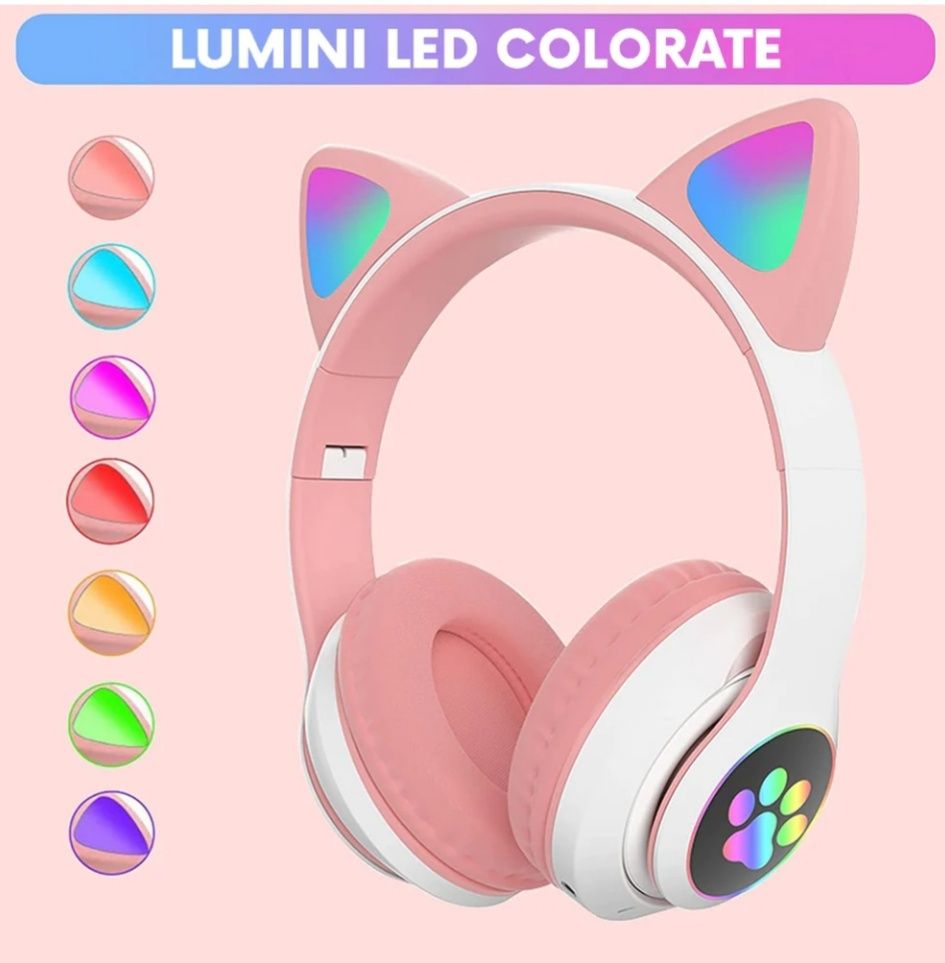 Căști wireless pliabile urechi de pisica CAT EAR sport stereo BT RGB