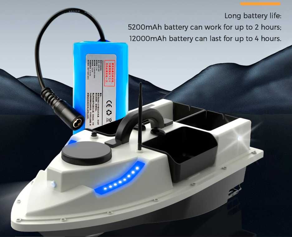 Лодка за захранка D19 GPS-100 точки 12000/18000mAh  сак LED светлини