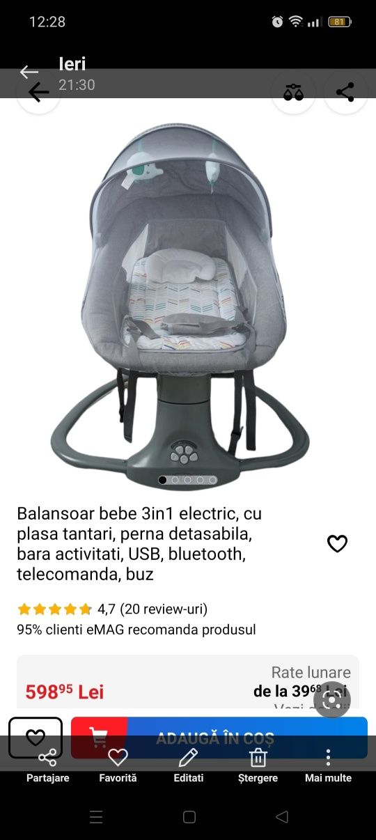 Balansoar bebeluși cu lumini și muzică de leagăn.