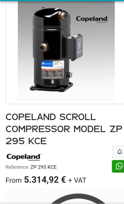 Compresor- copeland scrollL Zp 295 KCE
COMPRESSOR MODEL ZP
295 KCE