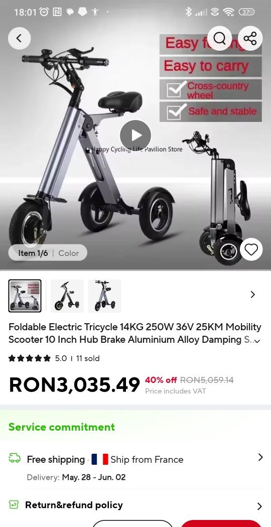 Trotinetă electrică cu trei roți