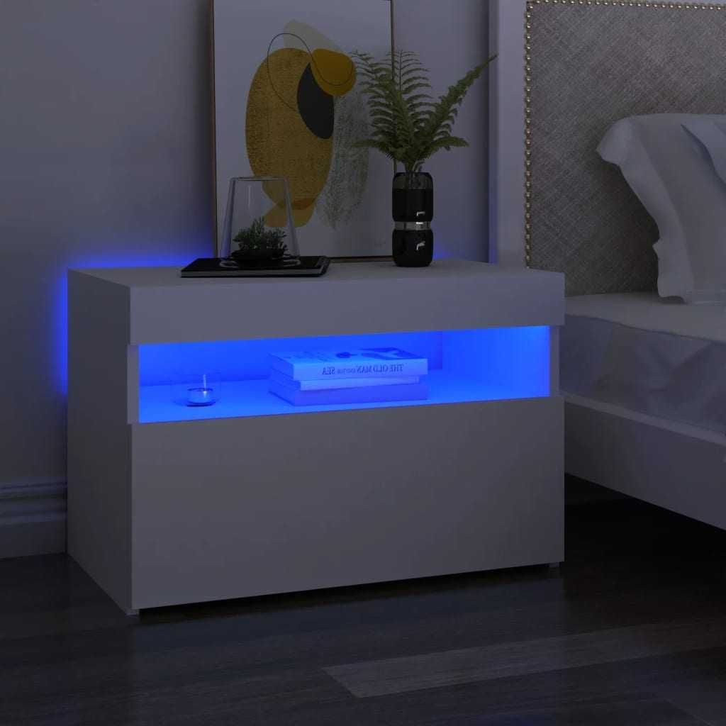 Set 2 Noptiere dormitor cu lumini LED 60x35x40cm Alb REDUCERI
