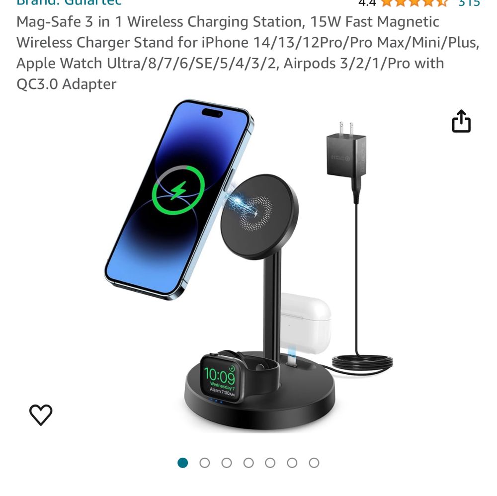 3 in 1 wireless charger incarcator ceas casti telefon Apple