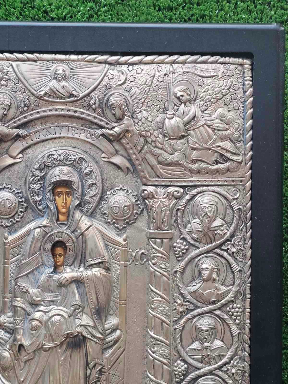 Икона на Богородица с Младенеца и събор на светци – сребро 950