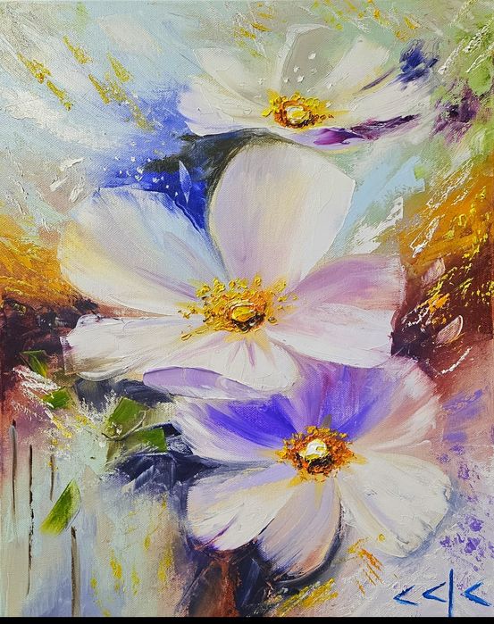 "Абстрактни цветя" Картина 50х40 см, Маслена живопис с шпакла