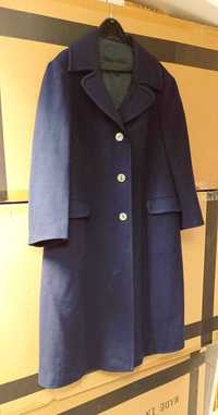 Тъмно синьо дамско палто - вълнено с копчета