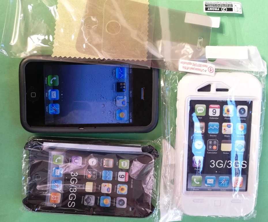 Работещ отключен iPhone 3G S + зарядно + кейсове + протектори 60 лв.
