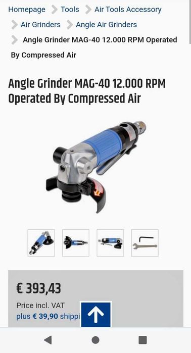 Polizor unghiular pneumatic 12.000 rpm, profesional