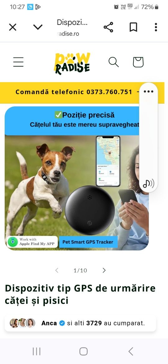 Dispozitiv GPS pt.pisici sau câini și suport pt.GPS din silicon galben