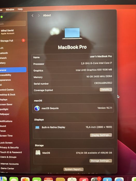 Vand urgent macbook pro i7,16 gb ram , placa video dedicata ,512Gb!