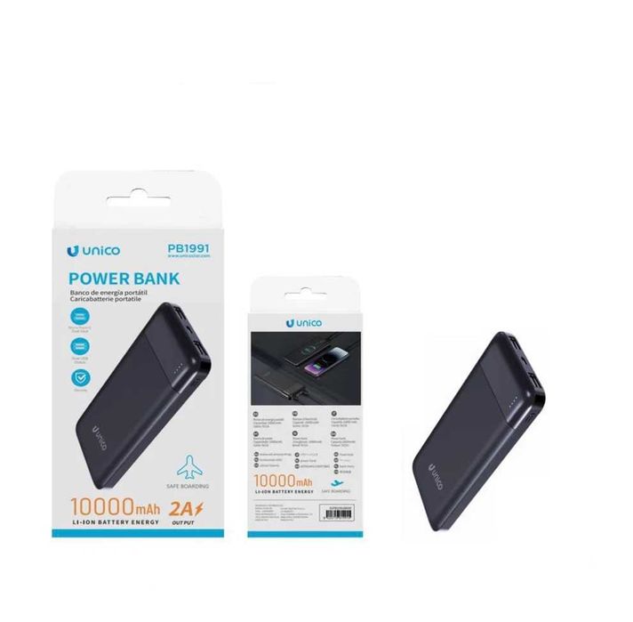 Baterie externă Unico 10000mAh, Fast Charging, 2xUSB + Type-C, Negru