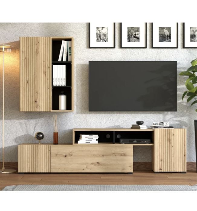 Biblioteca living Balos, stejar artisan + negru, 200 cm, 2C