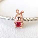 Pandantiv Pandora argint charm bratara iepure cristale rosii auriu
