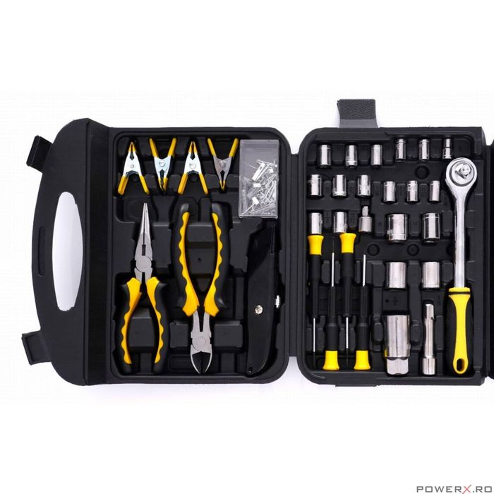 Trusa de scule pliabila universala, 117 piese, din oțel crom-vanadiu,