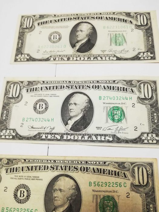 3 стари банкноти от по 10 долара  от 1950,74,77 г.