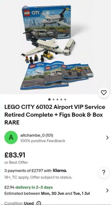 LEGO CITY 60102 Airport VIP Service Retired COMPLET+CARTICELE