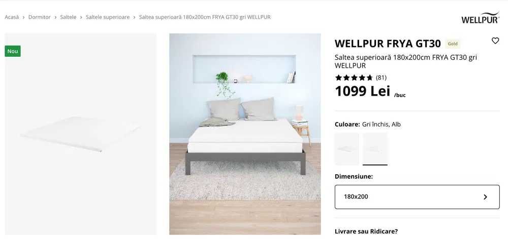 Saltea Dormeo 180 x 200 cm + Topper NOU (impreuna sau separat)