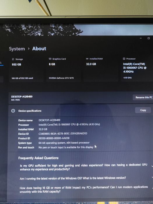 PC Gaming  i5 10600KF  GTX 1070 8GB  32GB RAM  1TB SSD  Ca nou