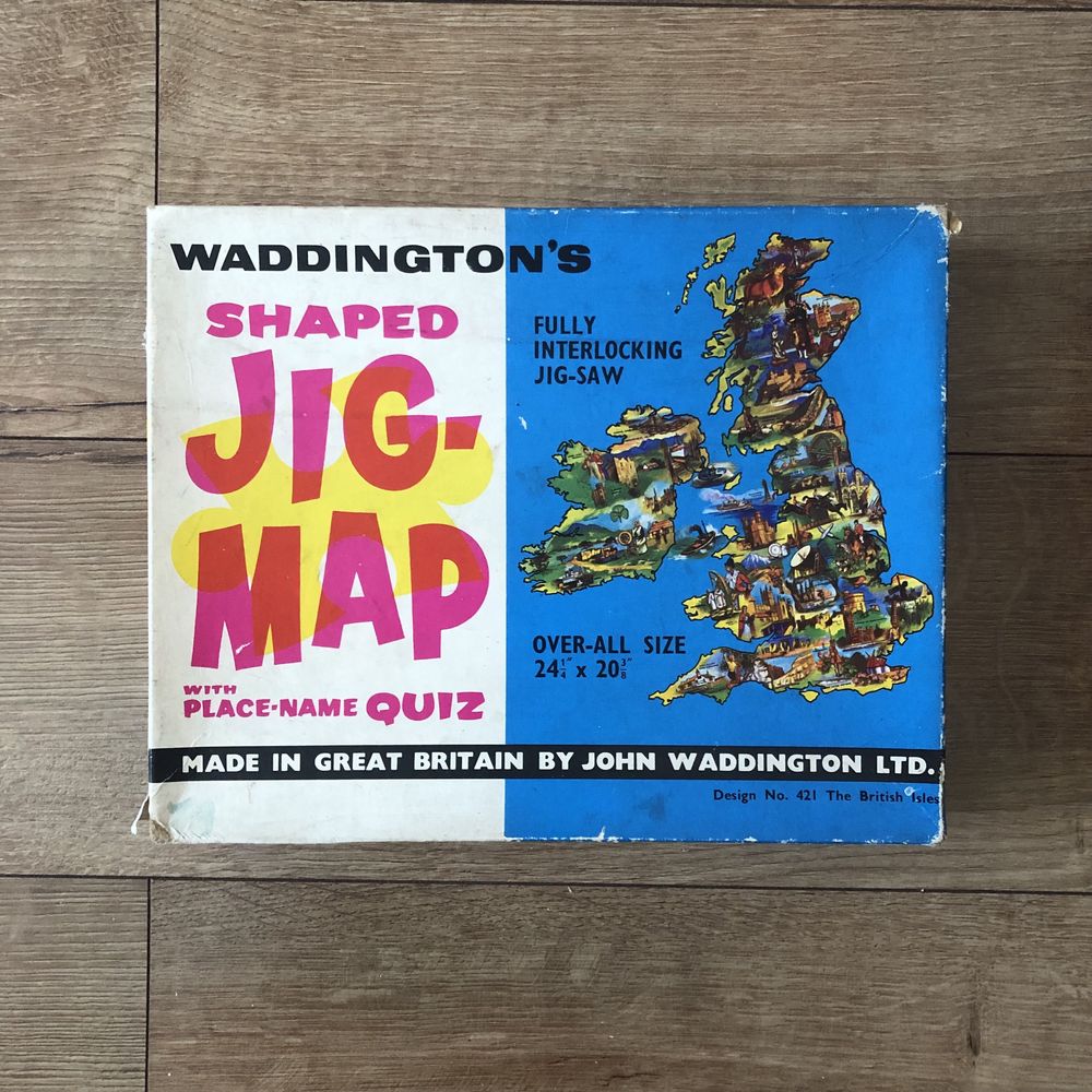 PUZZLE Vintage 1970 Jig-Map Marea Britanie Waddington | joc harta