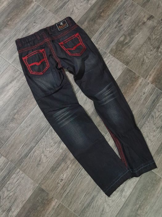 Pantaloni straight red stitching