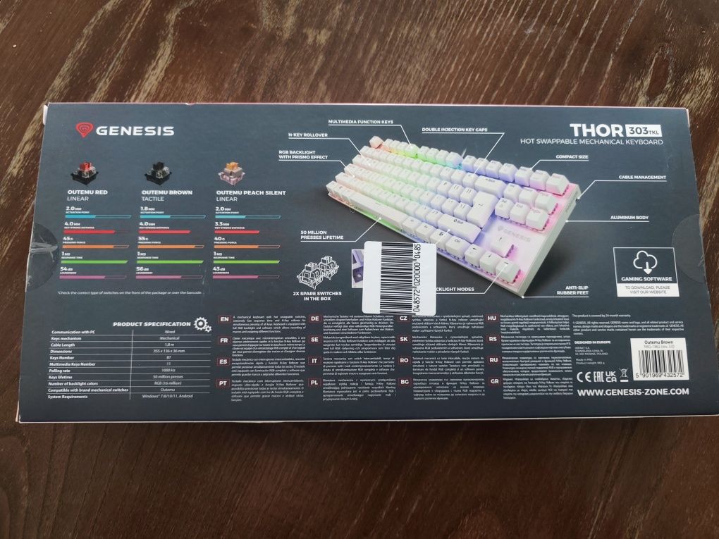 Механична клавиатура Genesis Thor 303 TKL – Brown Switch, White