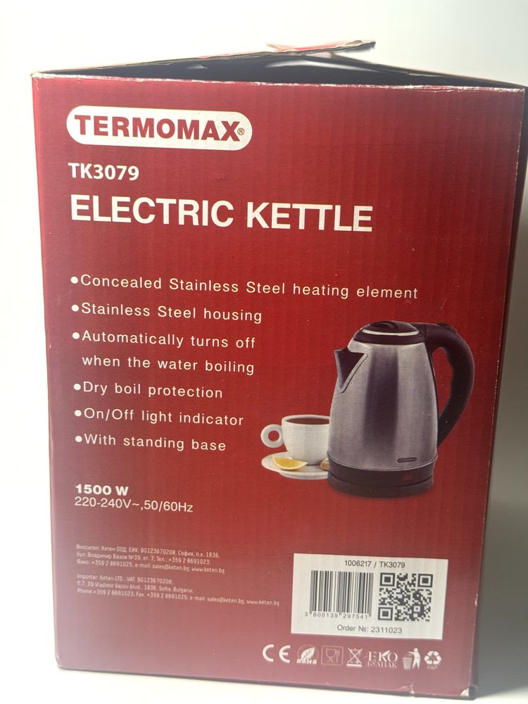 Нова електрическа кана TERMOMAX TK3079 – 2 литра, 1500W