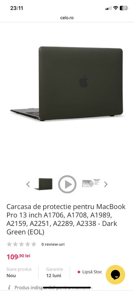 Husa carcasa verde Apple Macbook Pro 2016-2017 13 inch A1706/A1708
