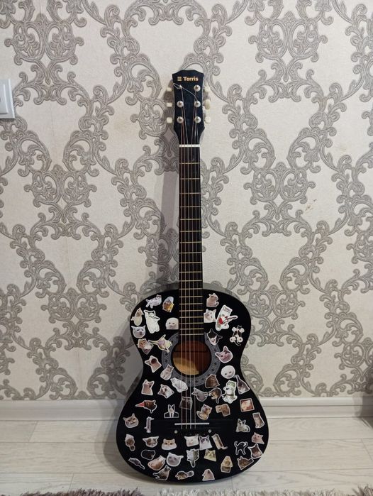 Гитара, чехол, разноцветные струны и медиатор