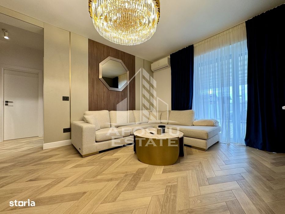 Apartament de lux cu 2 camere si gradina de 240 mp, complet mobilat.