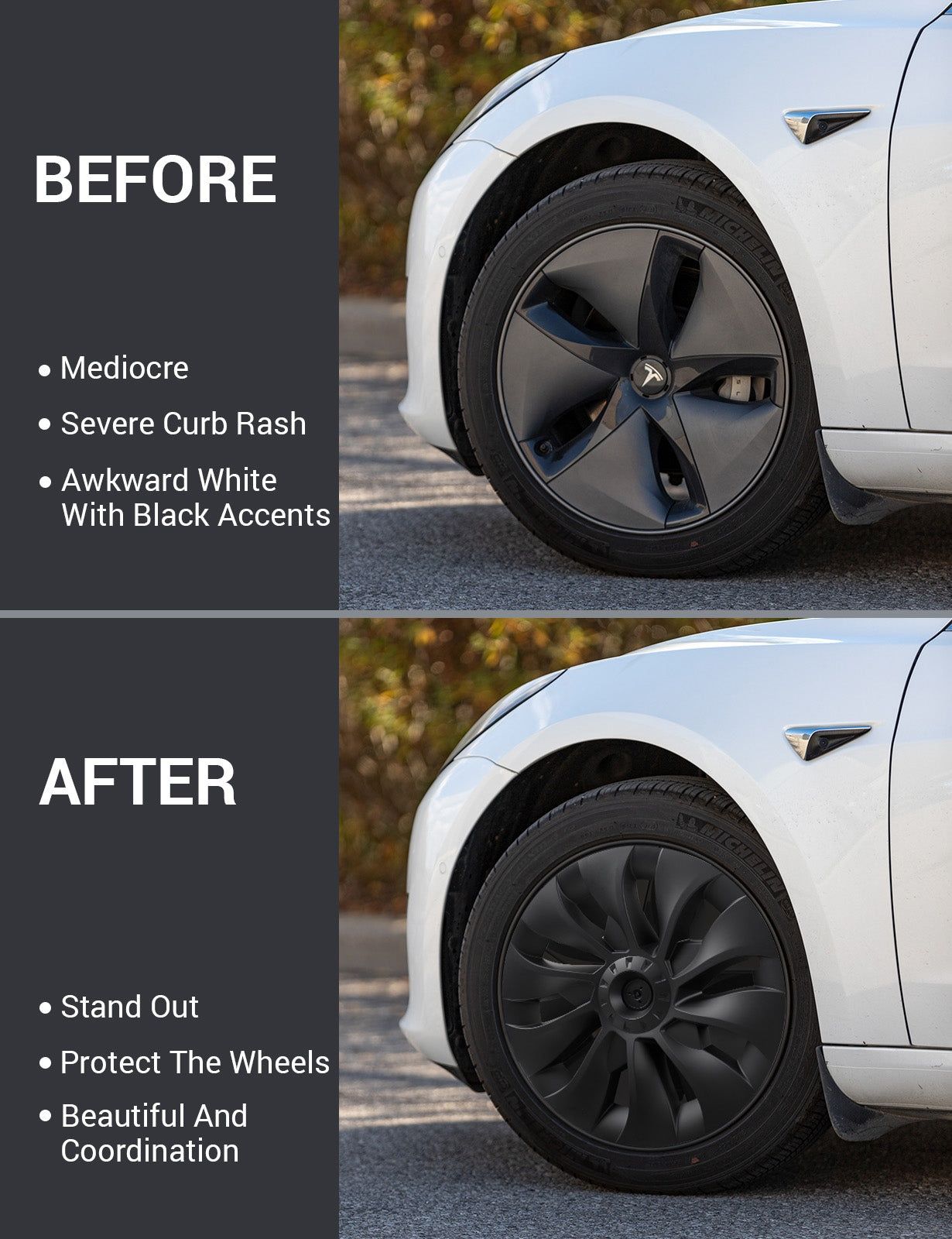 18" Тасове за Tesla model 3, ABS черен мат с капачки в 3 цвята