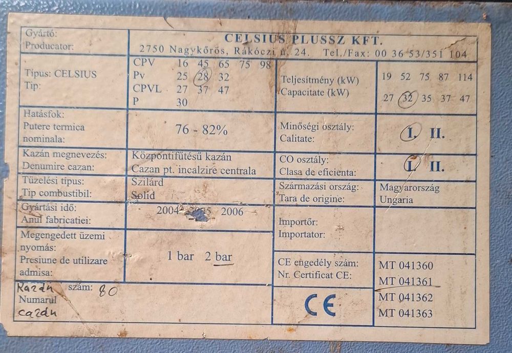 Centrala pe lemne,proveninta Ungaria,32 kw