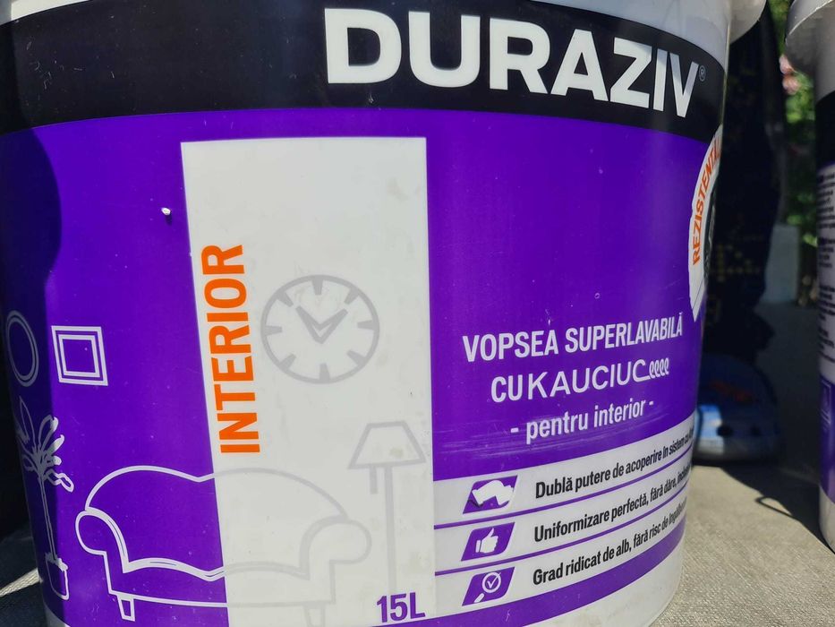 DURAZIV Lavabila cu KAUCIUC alba pentru interior 15 L - DURAZIV